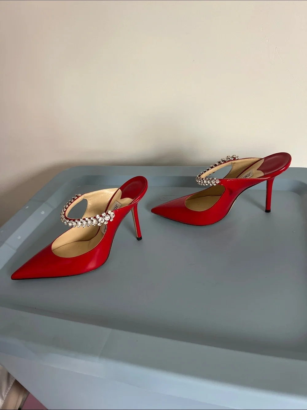 Jimmy Choo bing 100 red patent leather crystal embellished pointed toe pumps 37 - Picture 7 of 8